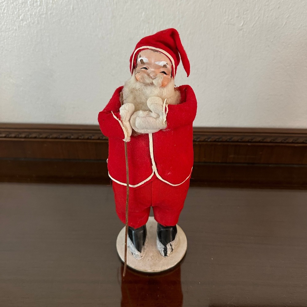 Vintage Mid Century Santa Claus Figurine Red Felt Japan Christmas Decor 8.5in